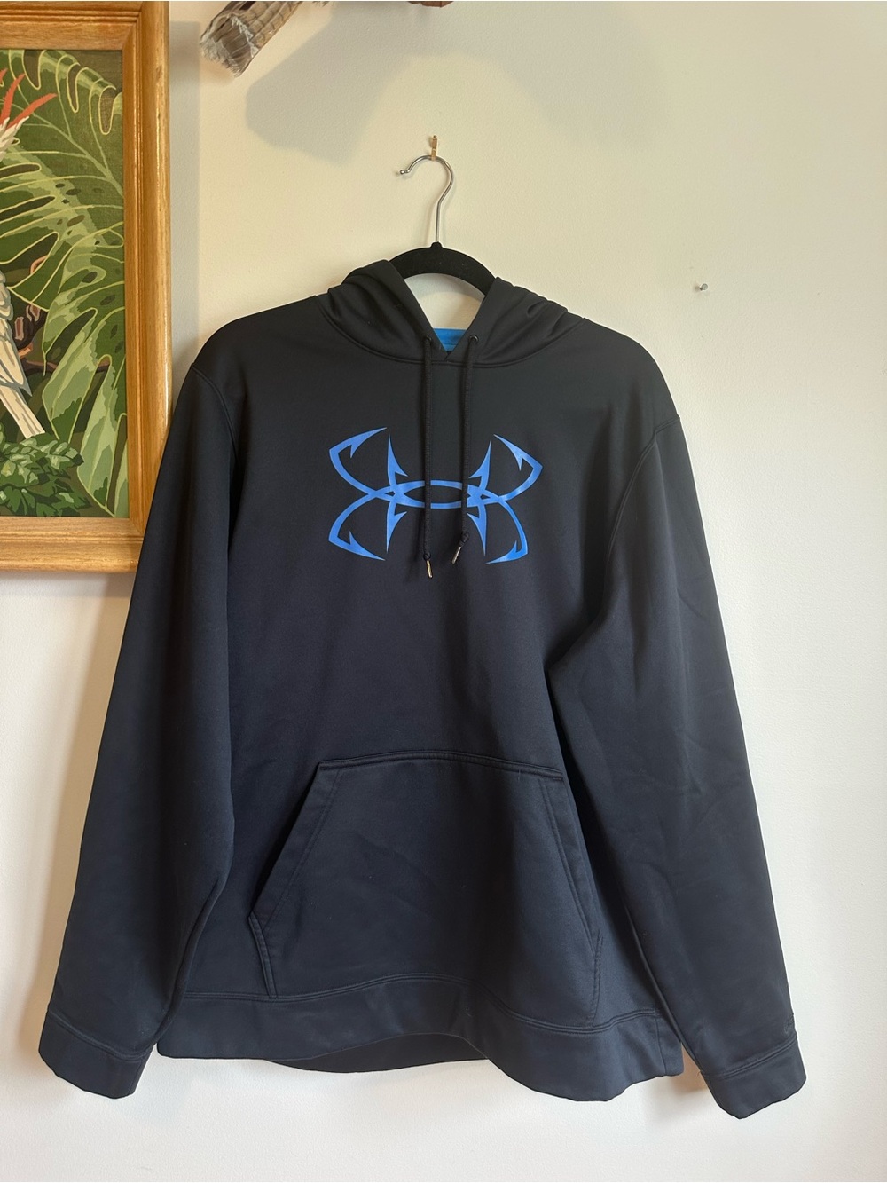 Under Armour Fishing Hooks Logo Hoodie Sweatshirt Loose Fit Mens Large Black
